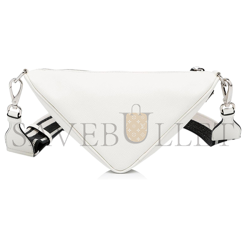 Pra*a white saffiano cuir triangle crossbody bag 2vh155 (28*18*11cm)